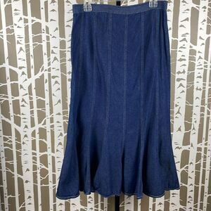 Chambray Denim Maxi Mermaid Trumpet Hem Skirt M